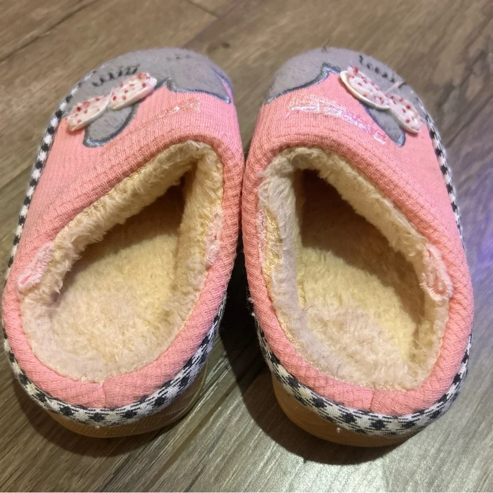 CIDBEST Easter Slippers Cotton bunny Cartoon Rabbit Bows Pink Grey No Slip 5/6